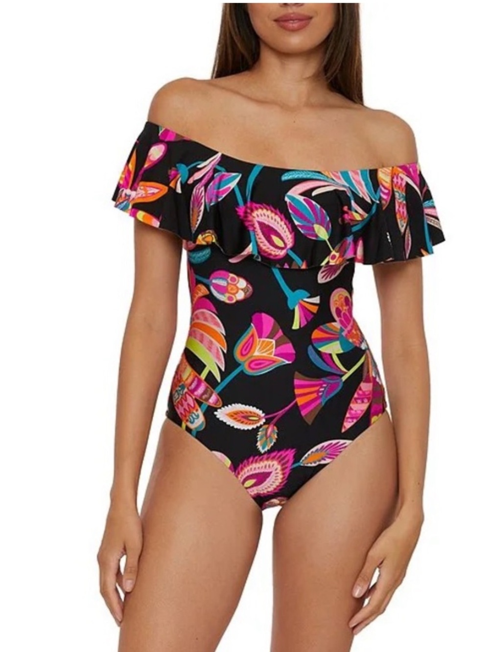 NWT Trina Turk Luminary Off the Shoulder Ruffle Bandeau One Piece Swimsuit 8